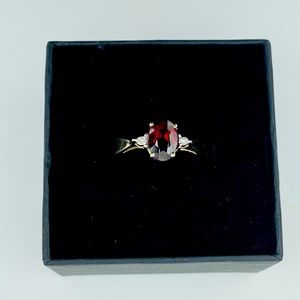 10K Gold Ruby Classic Oval + Diamond Ring, Size 7